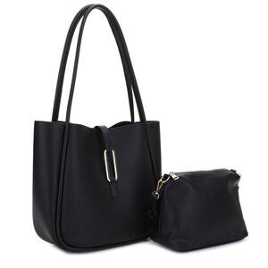 Leonette 2 in 1 Black Tote Bag With Crossbody Bag